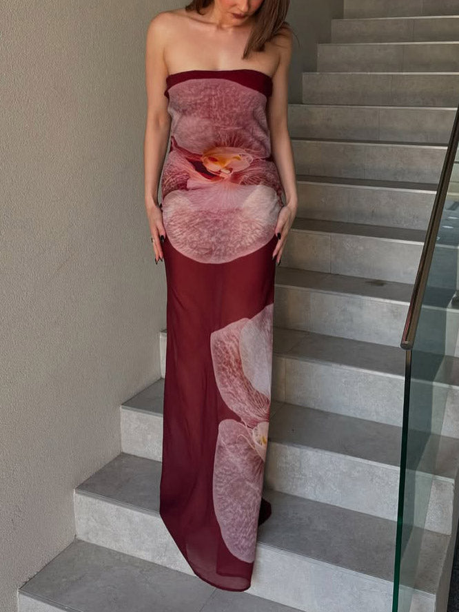 Duttini | Elegant Phalaenopsis Print Wrap Dress