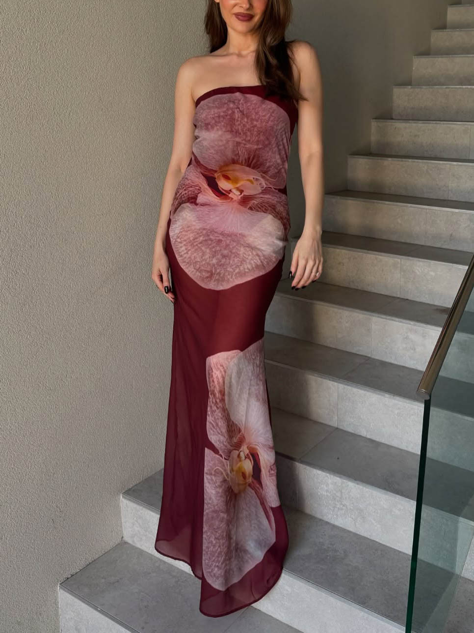 Duttini | Elegant Phalaenopsis Print Wrap Dress