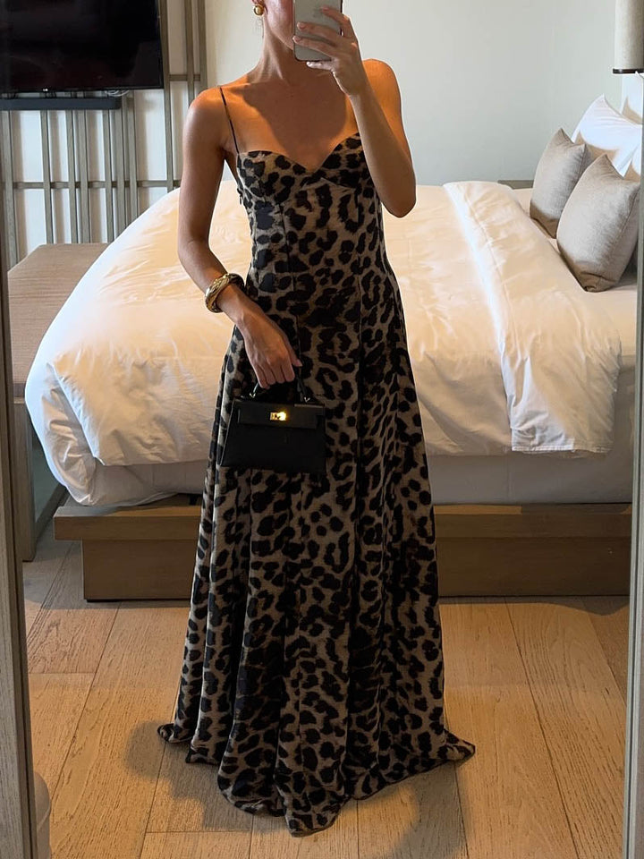 Duttini | Elegant Statement Strappy Leopard Print Dress