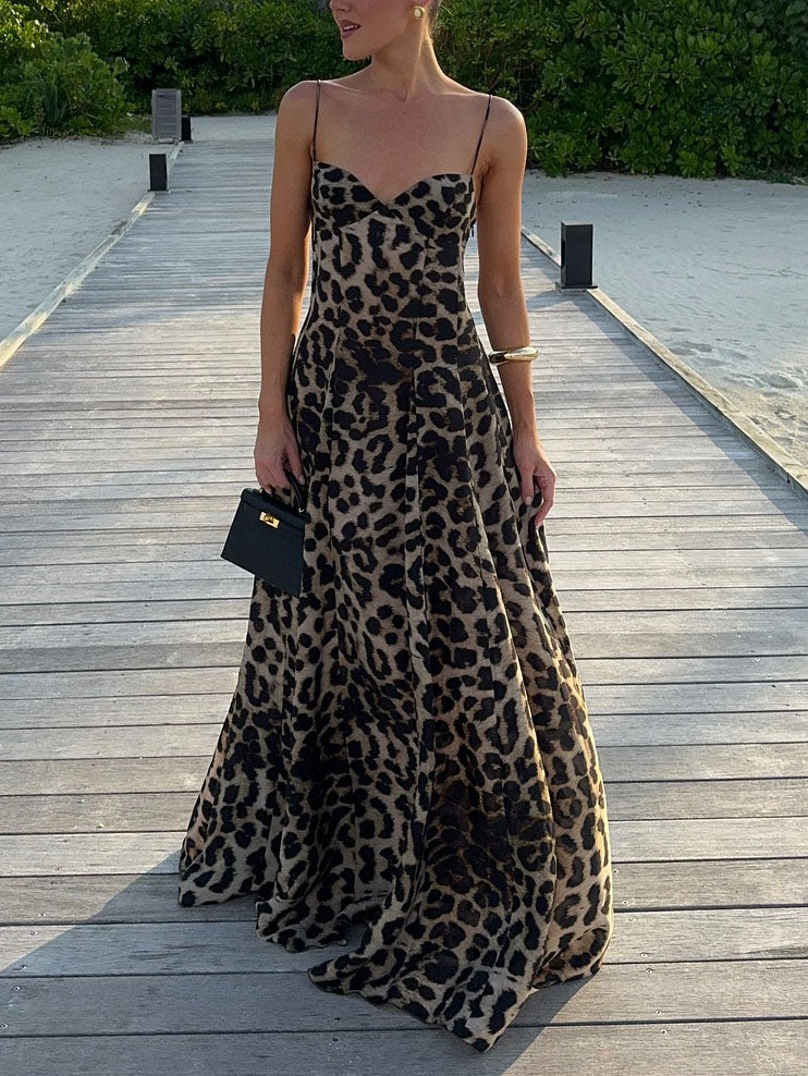 Duttini | Elegant Statement Strappy Leopard Print Dress