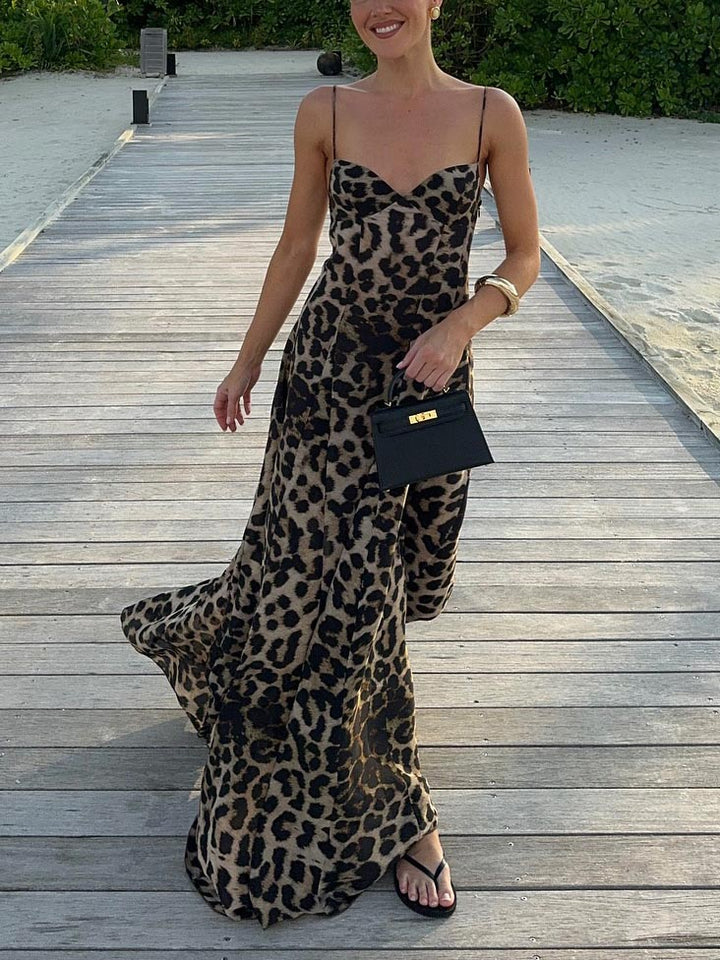 Duttini | Elegant Statement Strappy Leopard Print Dress