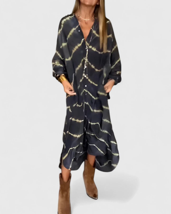 Duttini | Statement Tie-Dye Print Button-Down Midi Shirt Dress