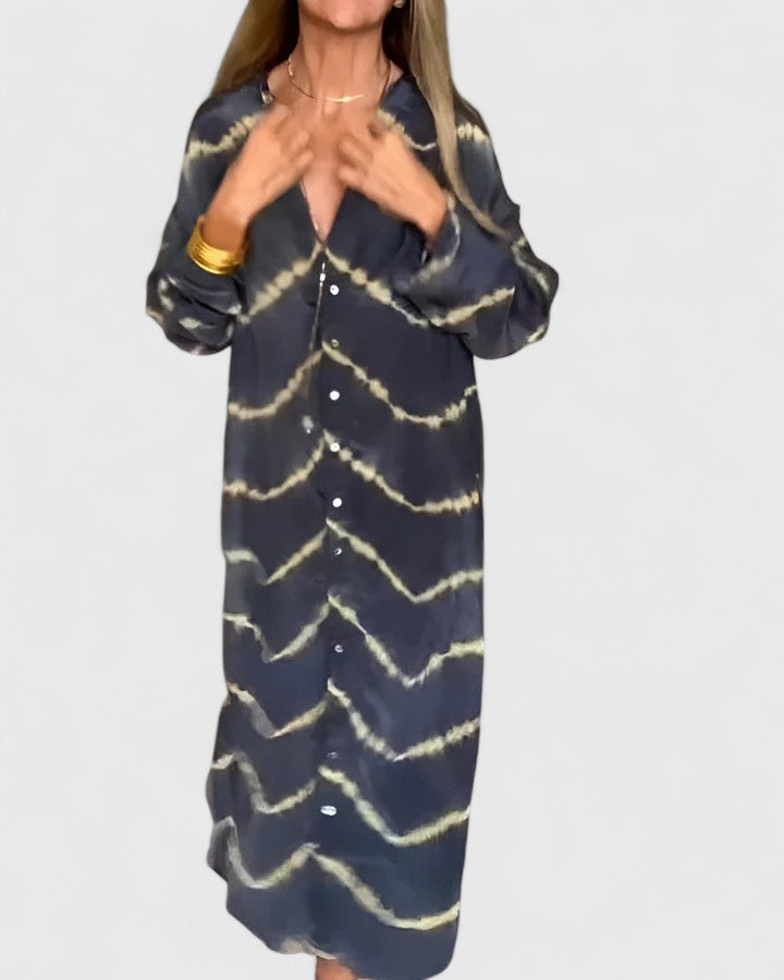 Duttini | Statement Tie-Dye Print Button-Down Midi Shirt Dress