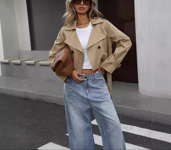 Duttini | Women’s Cropped Double-Breasted Trench Jacket