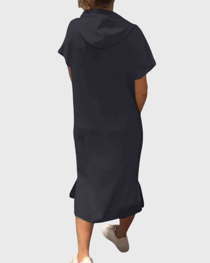 Duttini | Casual Hoodie Dress for Women in Cotton Blend, Relaxed Fit, Gray
