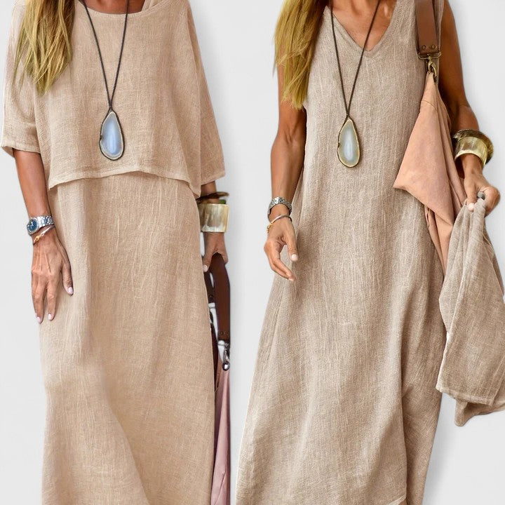 Duttini | Luxe Two-Piece Set Maxi Dress & Short Sleeve Top