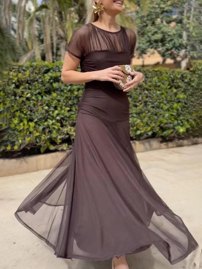 Duttini | Elegant Mesh Pleated Wide-Leg Hip-Hugging Dress