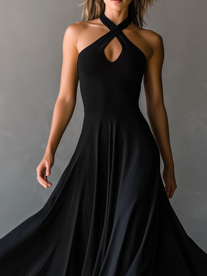 Duttini | Black Halter Neck Evening Dress