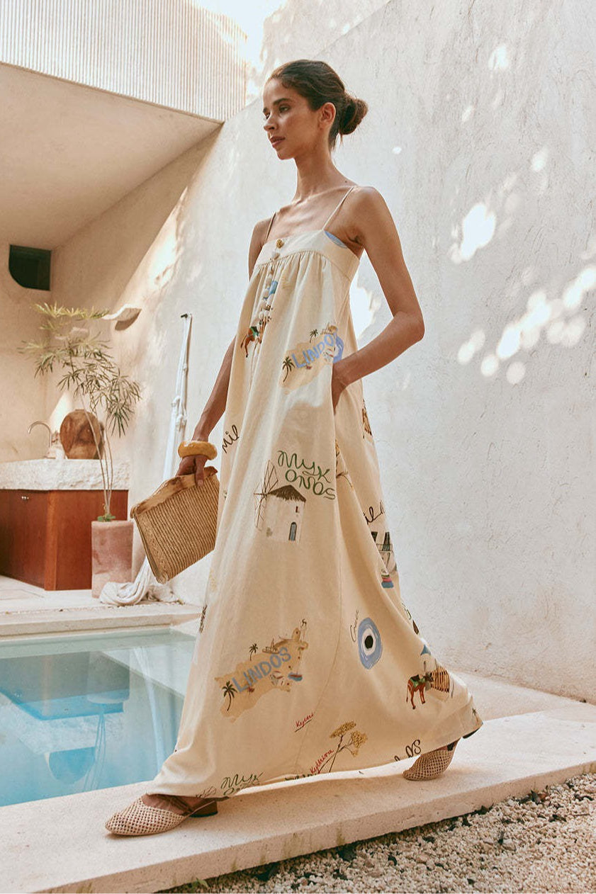 Duttini | Linen Maxi Dress with Spaghetti Straps