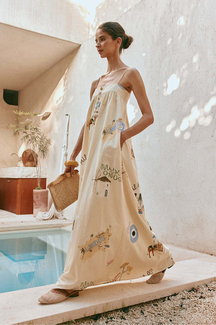 Duttini | Linen Maxi Dress with Spaghetti Straps