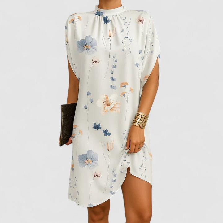 Duttini | Elegant Mock Neck Batwing Split Sleeve Midi Dress