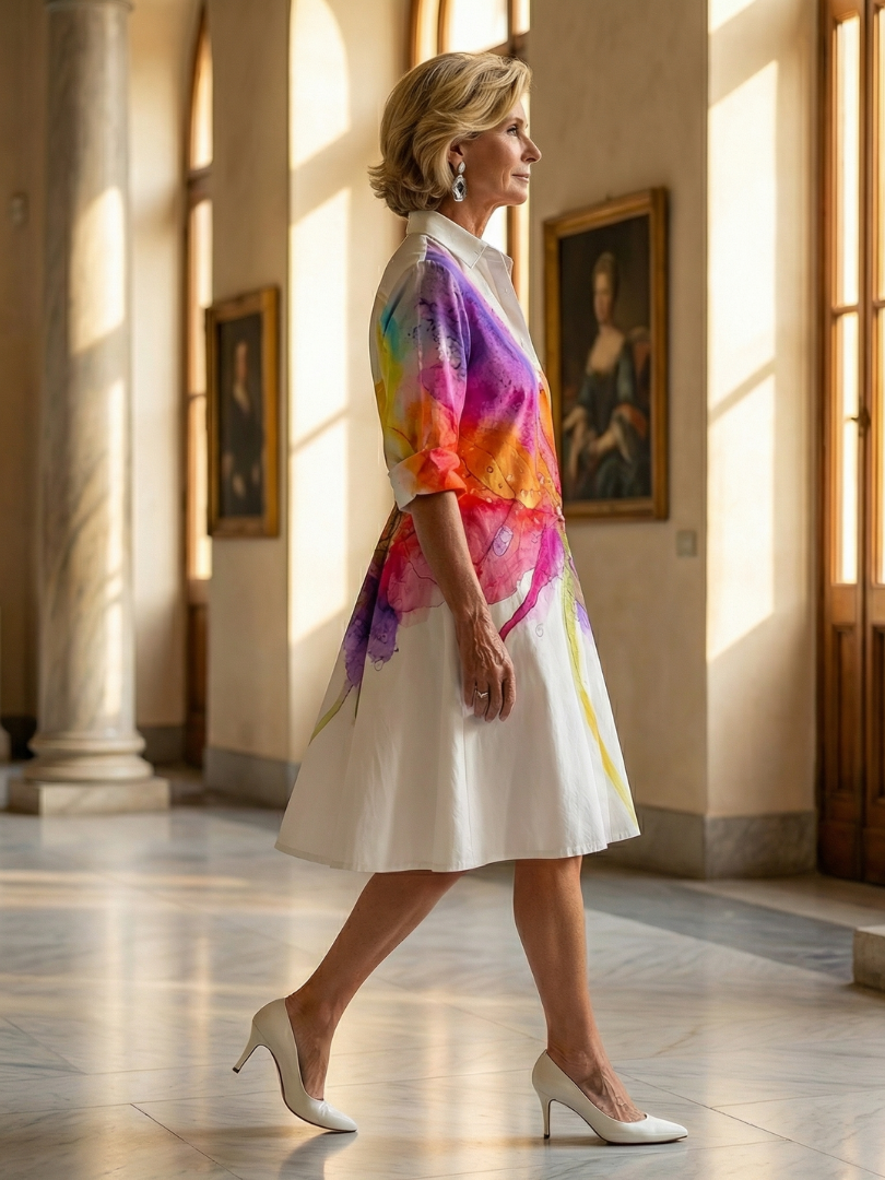 Duttini | Chic Painted Garden Dress with Graceful Drape