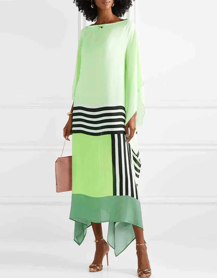 Duttini | Sophisticated Caftan Dress Geometric Print Batwing Sleeve Maxi Dress