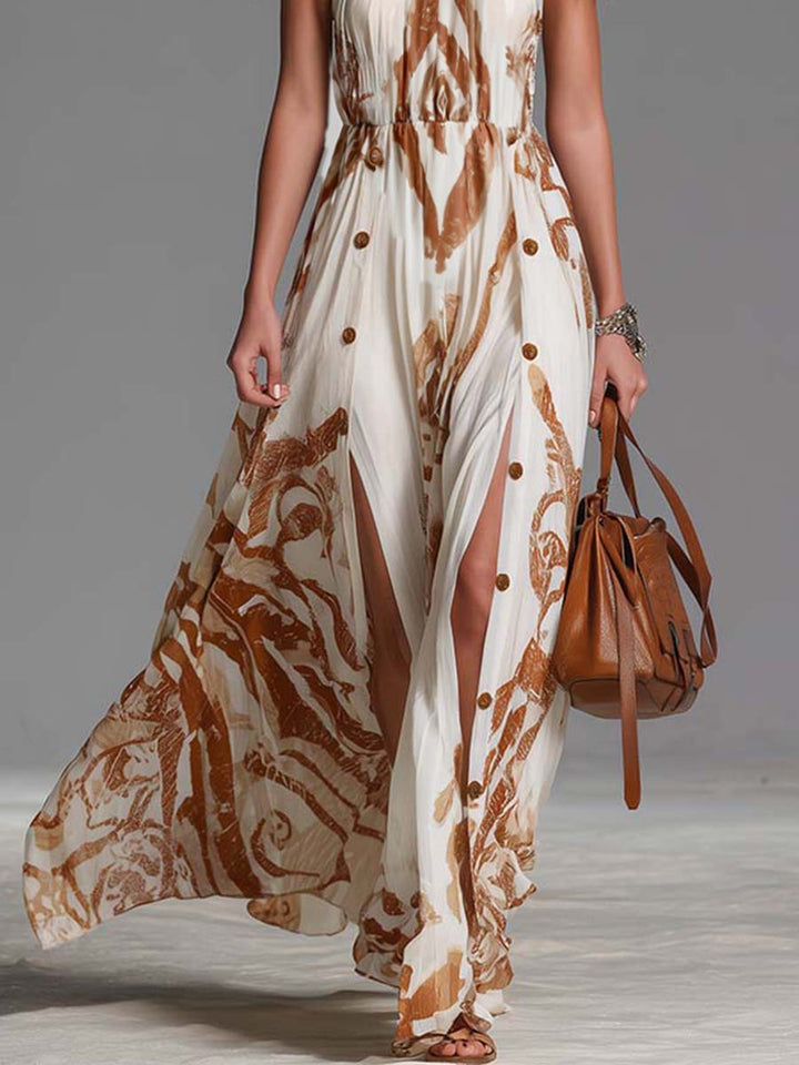 Duttini | Off-White Chiffon Halter Neck Casual Dress