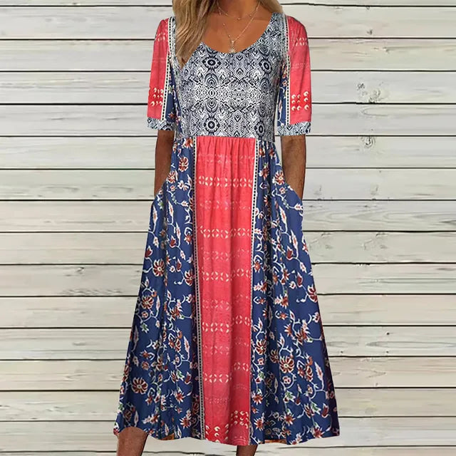 Duttini | Romantic Dress With Bohemian Print And Round Neckline