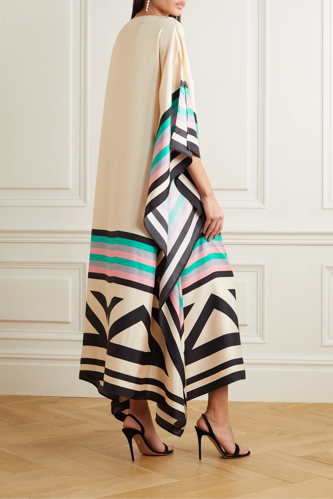 Duttini | Sophisticated Caftan Dress Geometric Print Batwing Sleeve Maxi Dress