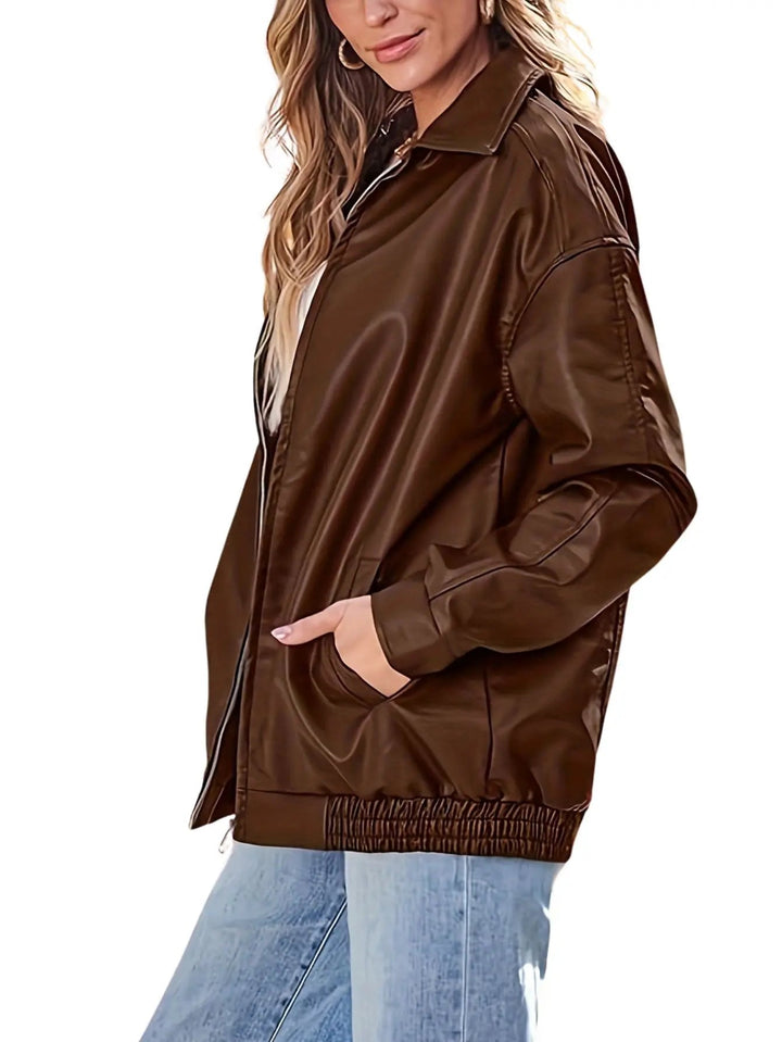 Duttini | Women’s Classic Oversized Leather Bomber Jacket