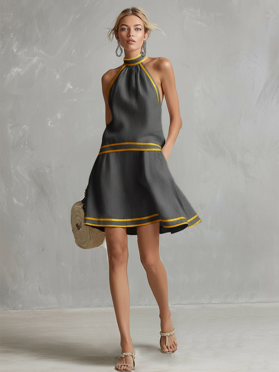 Duttini | Orange Linen Sleeveless Elegant Evening Dress