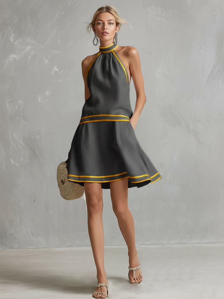 Duttini | Orange Linen Sleeveless Elegant Evening Dress