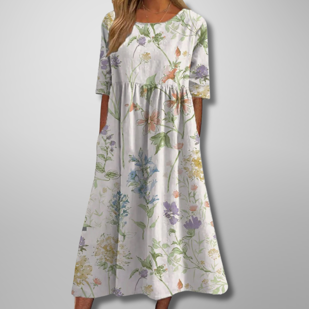 Duttini | Elegant Relaxed Floral Midi Dress with a Timeless Finish