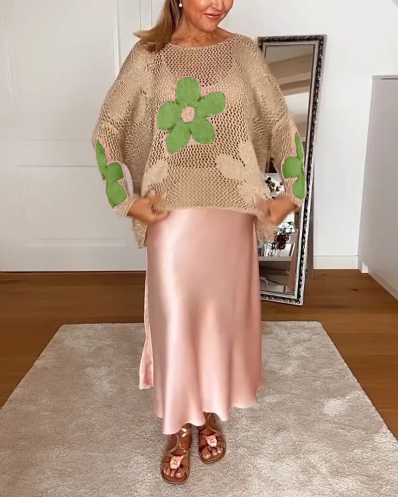 Duttini | Modern Crochet Top Floral Open Weave Long Sleeve