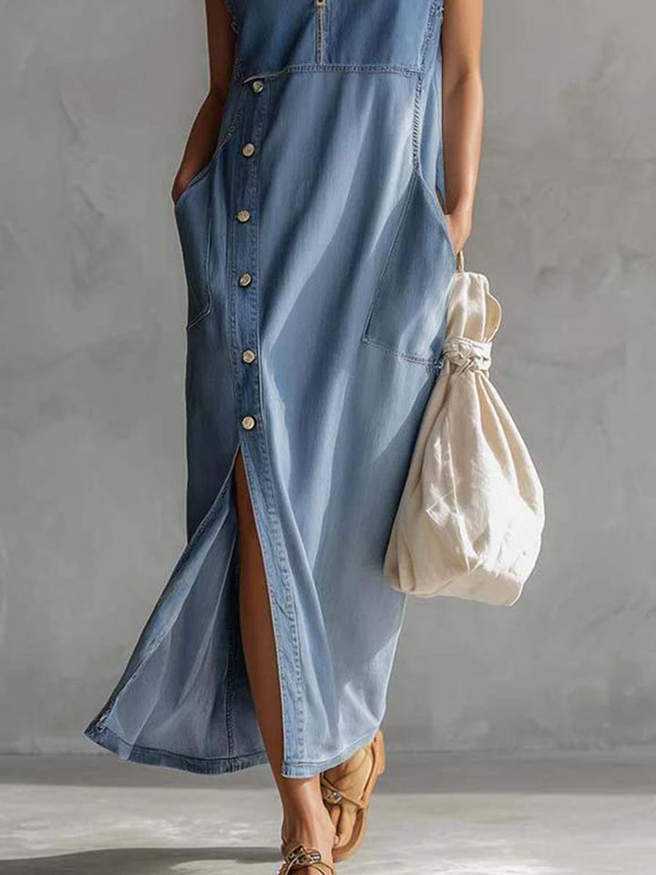 Duttini | Blue Denim V-Neck Casual Dress