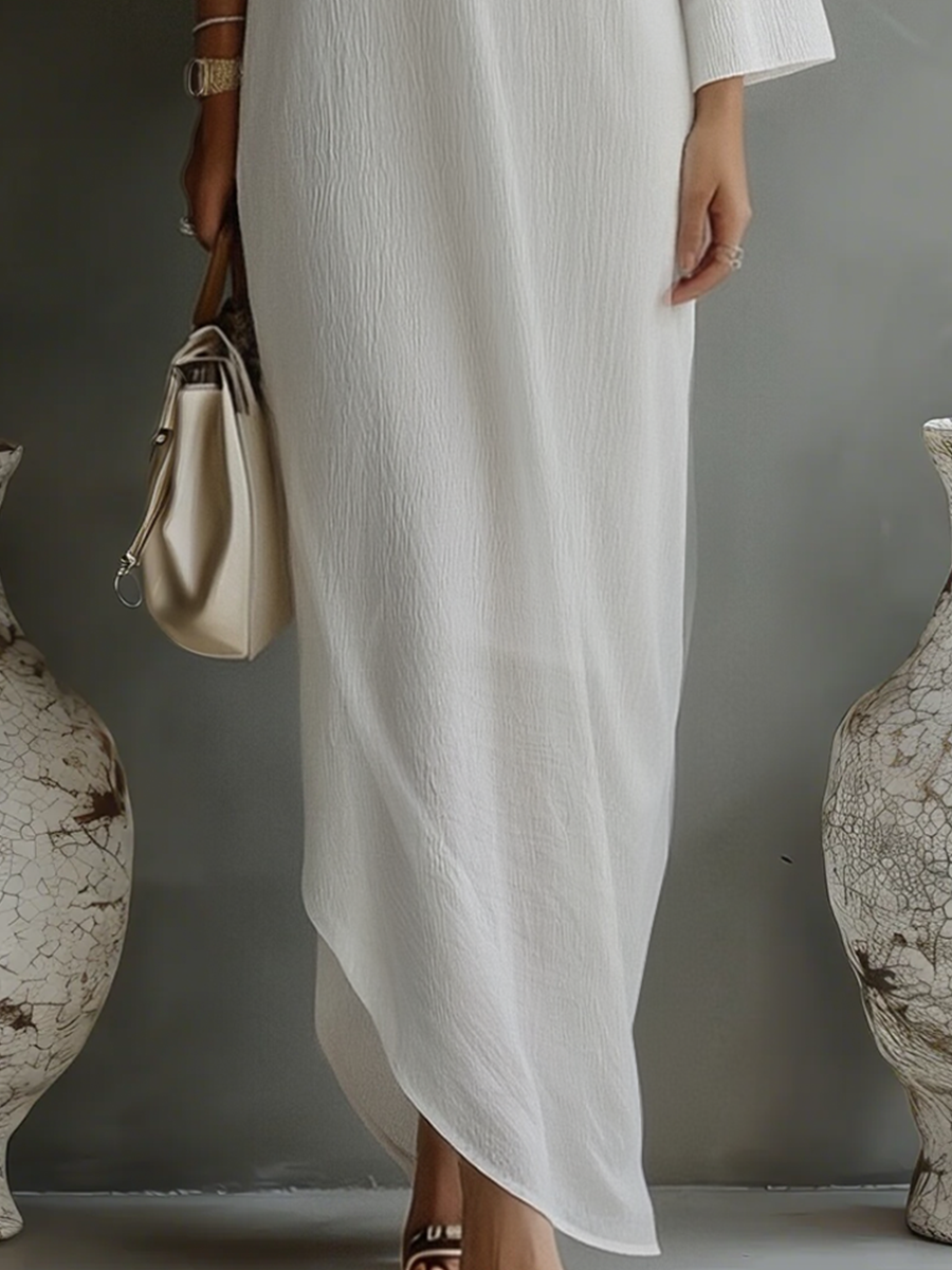 Duttini | Ivory White Cotton-Linen Blend Dress