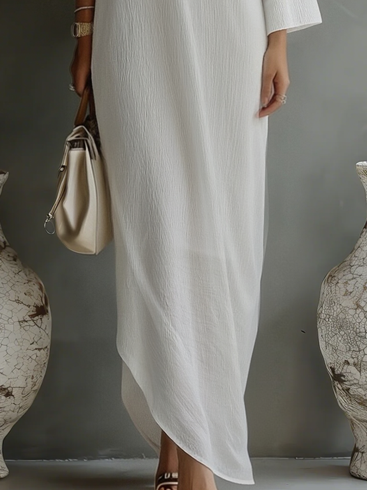 Duttini | Ivory White Cotton-Linen Blend Dress