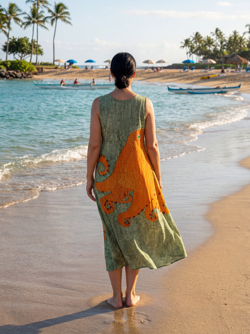 Duttini | Effortless Ocean Wave Midi Dress with Graceful Drape