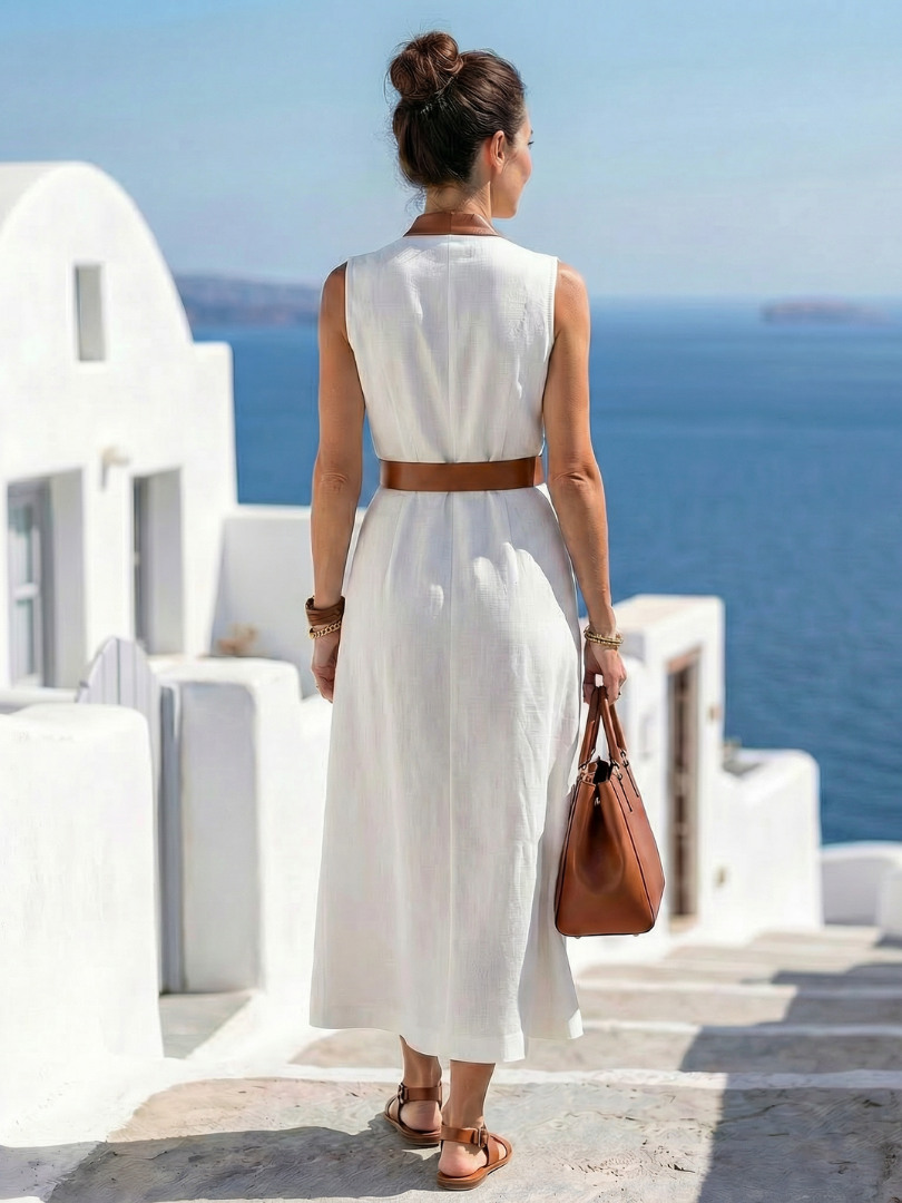 Duttini | Feminine Contrast Line Midi Dress with a Flattering Silhouette