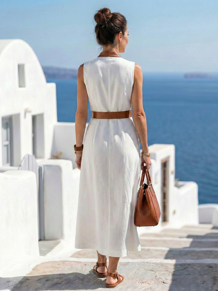 Duttini | Feminine Contrast Line Midi Dress with a Flattering Silhouette