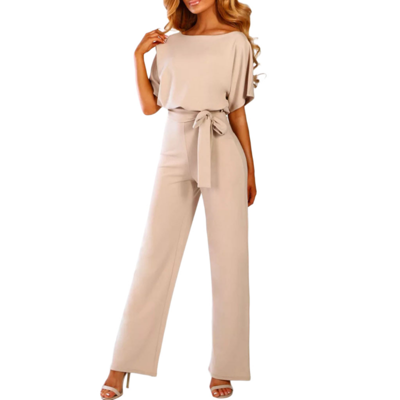 Duttini | Romantic Belted Wide Leg Jumpsuit Batwing Sleeve Elegant