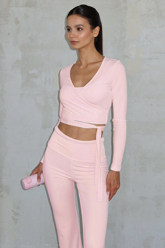 Duttini | Solid Tie High-rise Flared Two Piece Set
