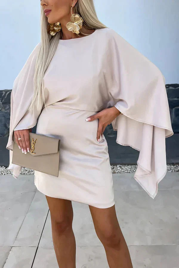 Duttini | Flowing Cape Sleeve Mini Dress Batwing Bodycon Cocktail