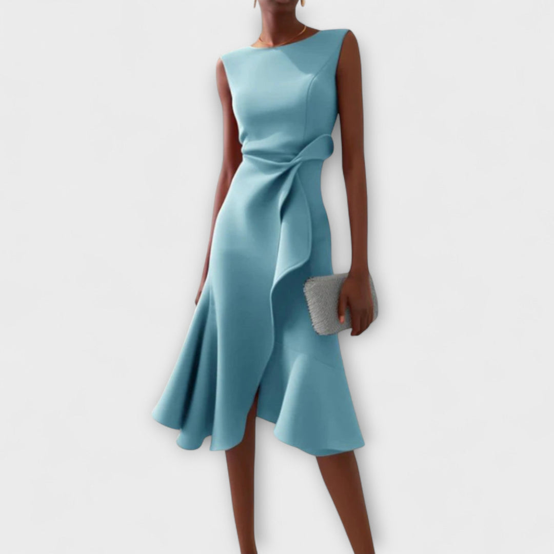 Duttini | Sophisticated Draped Asymmetric Midi Dress in a Flattering Cut