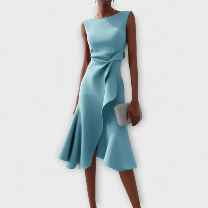 Duttini | Sophisticated Draped Asymmetric Midi Dress in a Flattering Cut
