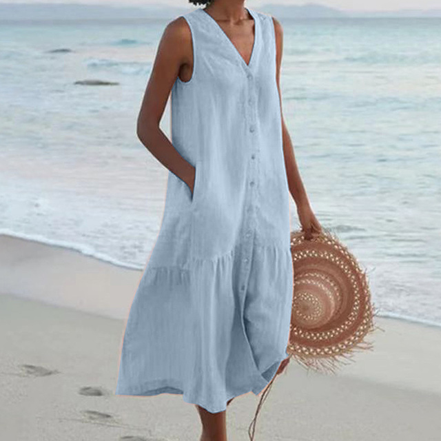 Duttini | Elegant Sleeveless Buttoned Midi Dress with a Timeless Finish