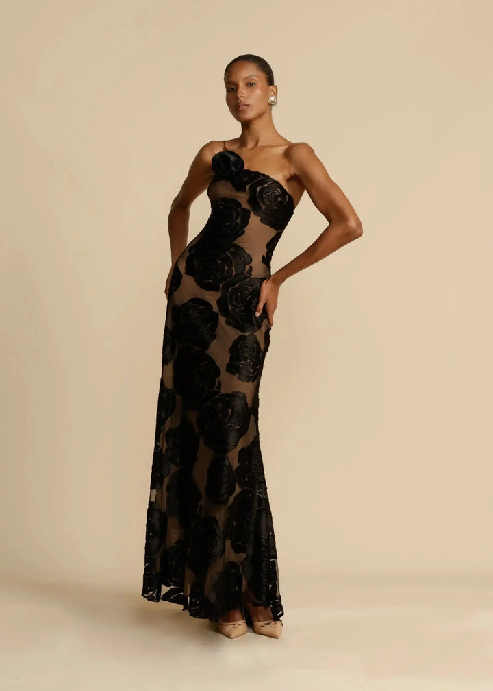Duttini | Strapless Floral Evening Gown
