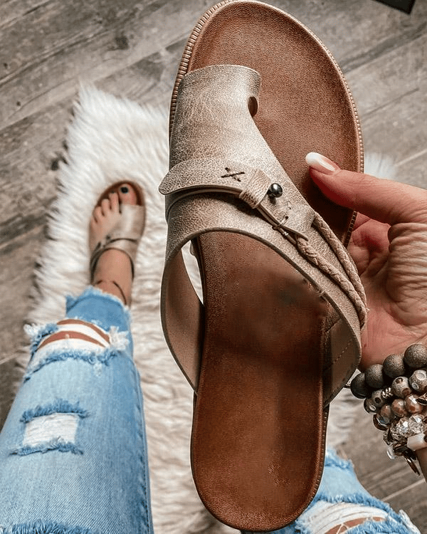 Duttini | Premium Flat Toe Ring Sandals Slip-On Boho Summer Slides