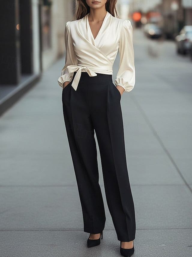 Duttini | Flowing V-Neck Blouse With Delicate Lace-Up Detail