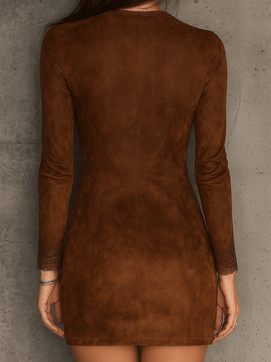 Duttini | Vintage Caramel Brown Lace Trim Dress