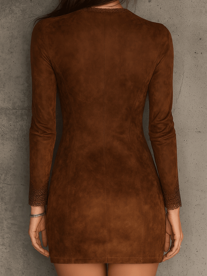 Duttini | Vintage Caramel Brown Lace Trim Dress