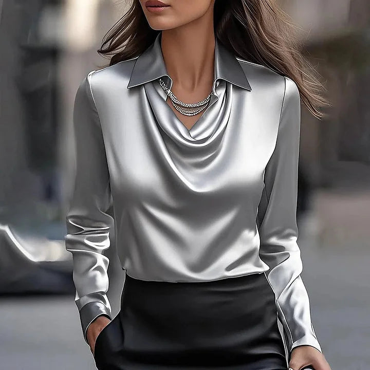 Duttini | Elegant Shiny Blouse With V-Neck for a Polished Look