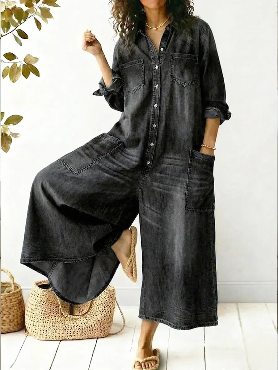 Duttini | Elegant Jumpsuit Long Sleeve Button Front Wide Leg