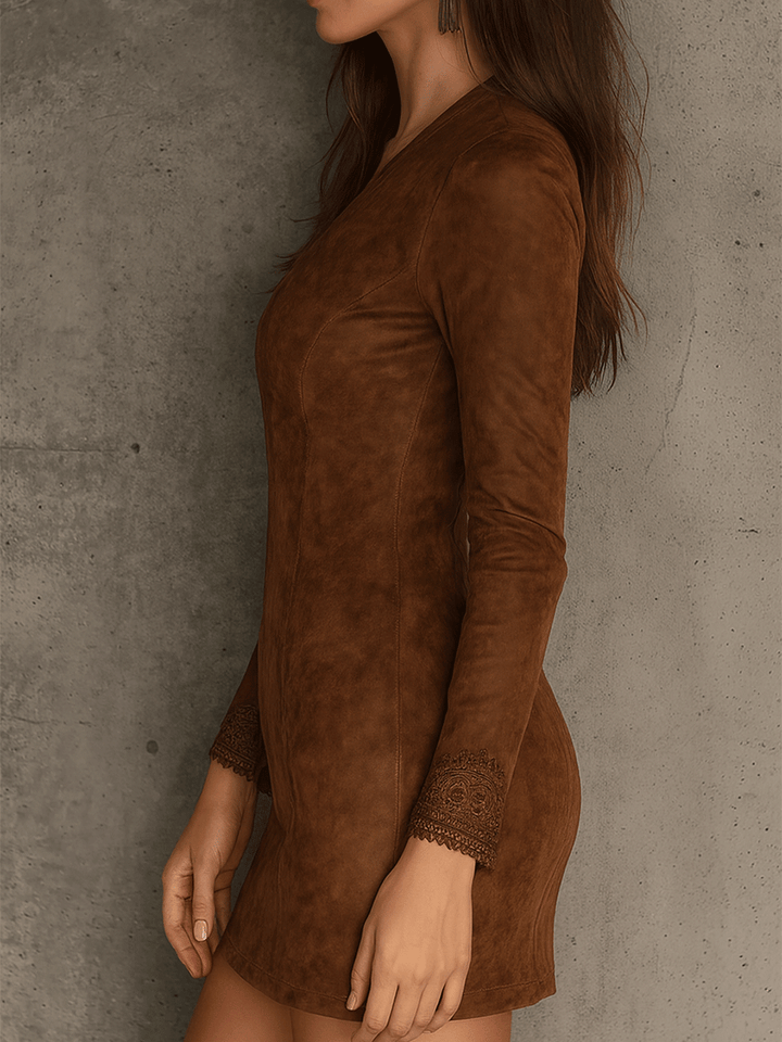 Duttini | Vintage Caramel Brown Lace Trim Dress