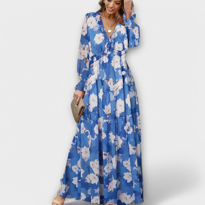 Duttini | Sculpted Floral V-Neck Maxi Dress in a Flattering Cut