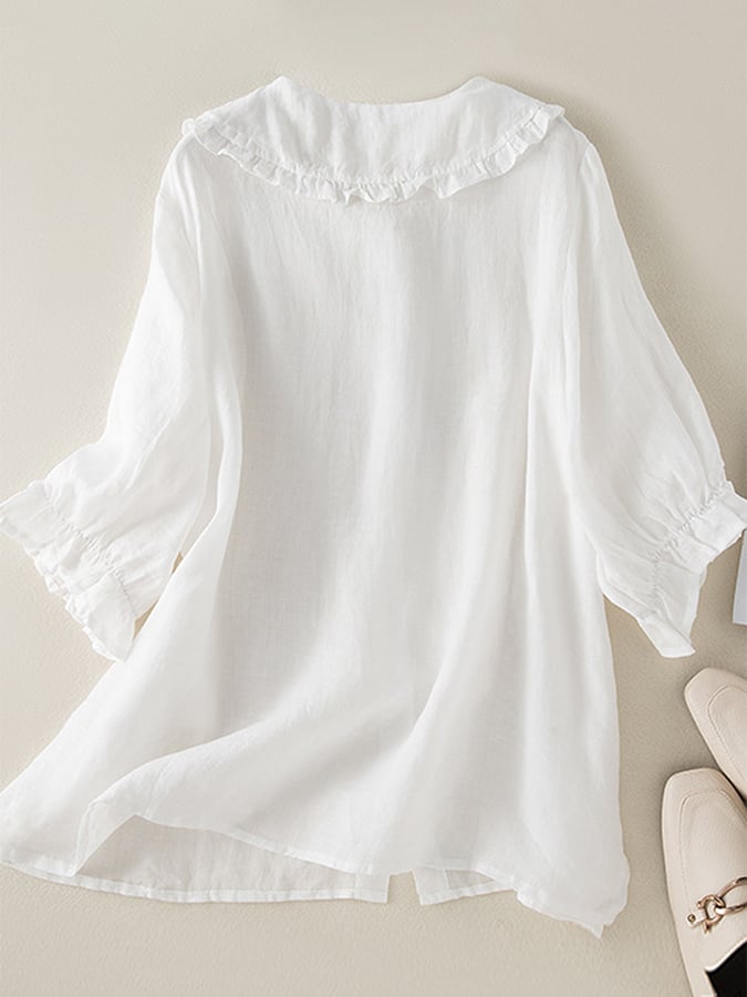 Duttini | Modern Ruffled Collar Linen Blend Tunic with Graceful Drape