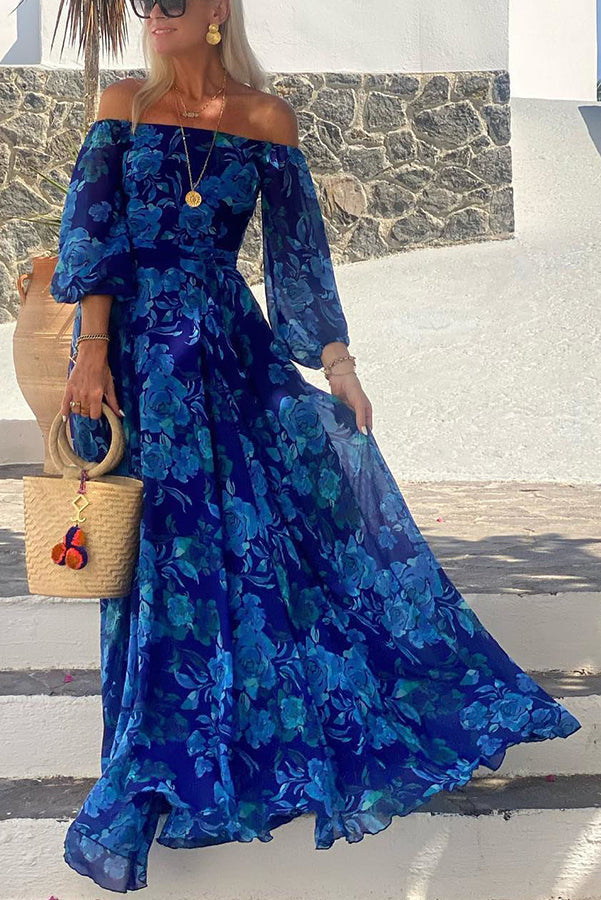 Duttini | Flowing Off Shoulder Floral Flowy Maxi Dress Evening