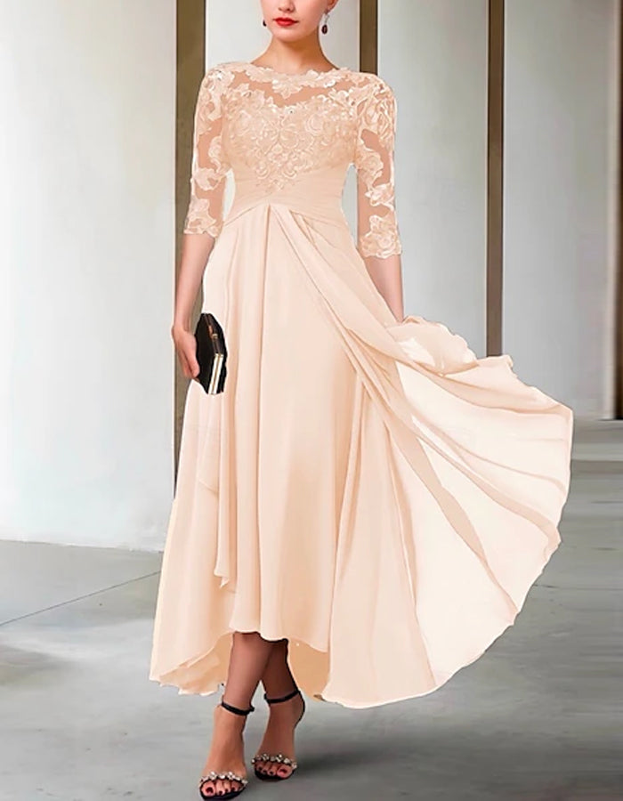 Duttini | Chiffon A-Line Three-Quarter Sleeve Dress