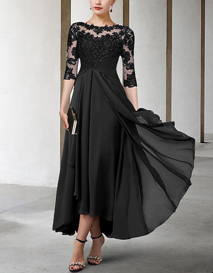 Duttini | Chiffon A-Line Three-Quarter Sleeve Dress